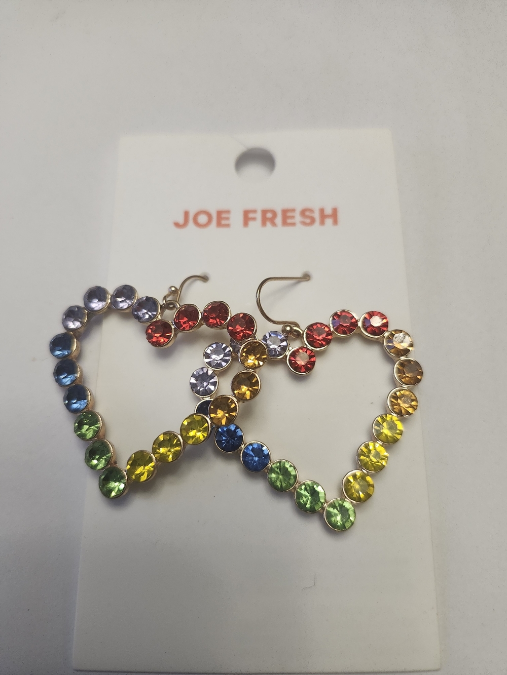 Buy 2 Get 2 Free! Joe Fresh Multicolored Crystal Heart Hoop Earrings New